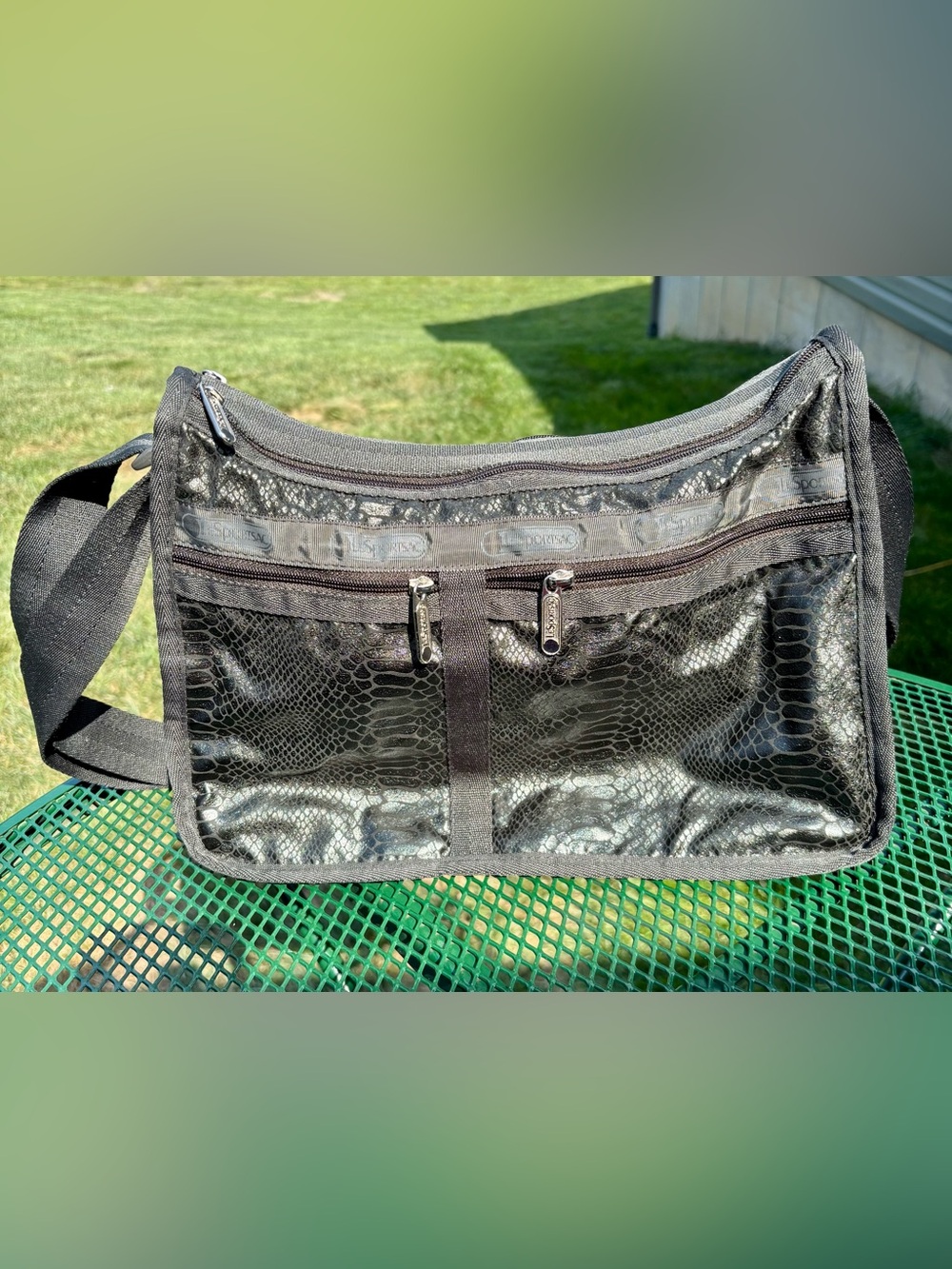Lesportsac Black Croc-Effect Messenger Bag